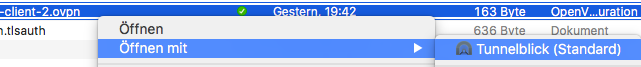 MacOS - OpenVPN Konfiguration in Tunnelblick importieren