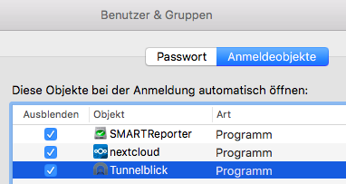 Tunnelblick - Anmeldeobjekt