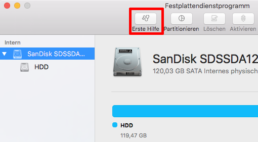 Festplattendienstprogramm „Erste Hilfe“ vormals 